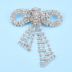 Silver Crystal Rhinestone Bowknot Lapel Pin, Creative Brass Badge for Backpack Clothes, Silver, 71x61x62.5mm, Pin: 0.6mm