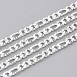 Silver 304 Stainless Steel Figaro Chains, Unwelded, with Spool, Silver Color Plated, 4.5mm, Link: 9x4.5x1.2mm and 6x4.5x1.2mm, about 32.8 Feet(10m)/roll