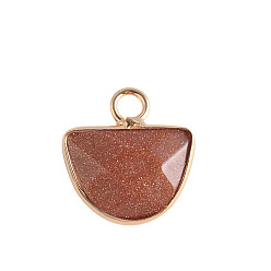 Goldstone Synthetic Goldstone Pendants, with Golden Plated Brass Edge, Faceted, Half Round Charms, 10x13mm