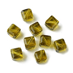 Olive Glass Imitation Austrian Crystal Beads, Faceted, Square, Olive, 7x7x7mm, Hole: 0.9mm