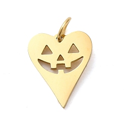 Real 14K Gold Plated Halloween 304 Stainless Steel Charms, with Jump Ring, Heart Charm, Real 14K Gold Plated, 10x8x0.9mm, Hole: 2.4mm