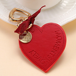 Red heart Heart-shaped leather keychain for car, couples, backpacks and bags.