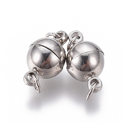 Платина Латунные магнитные застежки с петлями, с открытыми кольцами прыжковых, без никеля , круглые, платина, 14x8 мм, отверстие : 2 мм