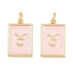 Taurus Brass Enamel Pendants, Rectangle Charms, Rack Plating, Cadmium Free & Lead Free, Long-Lasting Plated, Golden, Taurus Charms, 17.5x11x2mm, Hole: 3mm