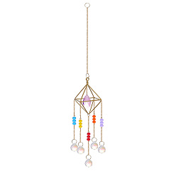 Teardrop Metal Hanging Ornaments, Glass Tassel Suncatchers Home Garden Decoration, Teardrop, 400~500mm