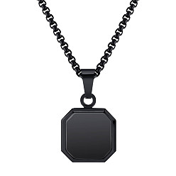 Black Titanium Steel Square Pendant Necklace, Black, 23.62 inch(60cm)