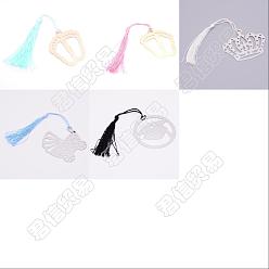 Mixed Color PandaHall Elite 5Pcs 5 Styles Iron Bookmarks, with Polyester Tassel, for Students Reading, Mixed Color, 1pc/style