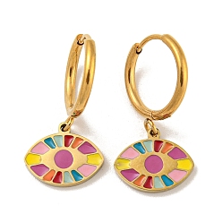 Colorful Golden 304 Stainless Steel Hoop Earrings, Eye 316 Surgical Stainless Steel Enamel Drop Earrings, Colorful, 24x12mm