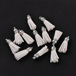 White Suede Tassels, with CCB Plastic Findings, Nice for DIY Earring or Cell Phone Straps Making, Platinum, White, 38x10mm, Hole: 2mm