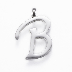 Letter B 304 Stainless Steel Pendants, Initial Letter, Letter.B, Stainless Steel Color, 18x13x2mm, Hole: 2mm