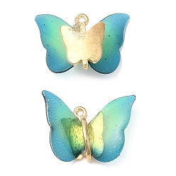 Turquoise Transparent Resin Pendants, Butterfly Charms with Golden Plated Alloy Findings, Turquoise, 17~18x21~24x7~7.5mm, Hole: 1.5mm