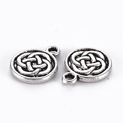 Antique Silver Tibetan Style Alloy lrish Eternity Knot Charms, Cadmium Free & Lead Free, Flat Round, Antique Silver, 15x11.5x2mm, Hole: 1.6mm, about 840pcs/1000g