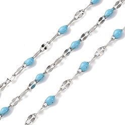 Стально-синий 304 цепи из нержавеющей стали ссылка, с катушкой, с эмалью, пайки, золотые, стальной синий, 4~10x2x0.4~2 мм, около 32.8 футов (10 м) / рулон