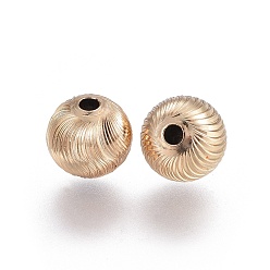 Light Gold Electroplate Brass Corrugated Beads, Long-Lasting Plated, Round, Light Gold, 8mm, Hole: 1.8mm