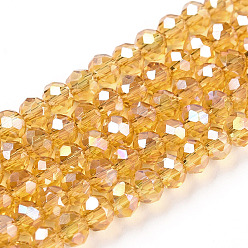 Verge D'or Perles en verre electroplate, de couleur plaquée ab , facettes rondelle, verge d'or, 3.5~4x2.5~3mm, Trou: 0.5mm, Environ 123~127 pcs/chapelet, 13.39 pouces ~ 13.78 pouces (34~35 cm)