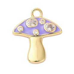 Лиловый Латунные микро проложить кубического циркония подвески, с эмалью, грибные прелести, стойки покрытие, долговечный, без кадмия и без свинца, реальный 18 k позолоченный, сирень, 22.5x19.5x3 мм, отверстие : 2 мм