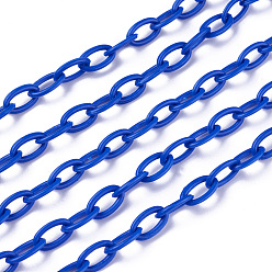 Blue ABS Plastic Cable Chains, Oval, Blue, 13x7~7.5x2mm, about 15.35~15.74 inch(39~40cm)/strand