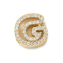 Letter G Латунные микро-паве прозрачные кубические цирконии начальные многорядные звенья, реальный 18 k позолоченный, без кадмия и без свинца, долговечный, стойки покрытие, Буква G, 10~11.5x7~12.5x4~4.5 мм, отверстие : 1.5~1.8x1.8~4 мм