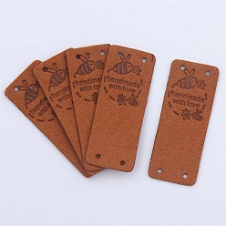 Chocolate Microfiber Label Tags, with Holes & Word handmade & Bees, for DIY Jeans, Bags, Shoes, Hat Accessories, Rectangle, Chocolate, 50x20mm