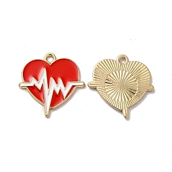 Red Alloy Enamel Pendants, Golden, Heart with Heartbeat Charm, Red, 21x21x1.5mm, Hole: 1.8mm