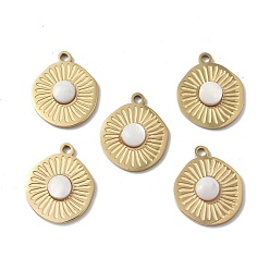 White Jade Natural White Jade Pendants, Flat Round Charms, with Vacuum Plating Real 18K Gold Plated 201 Stainless Steel Findings, 20.5x17x4.5mm, Hole: 2mm