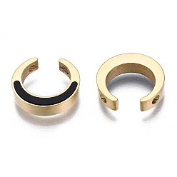 Black 316 Surgical Stainless Steel Links Connectors, Real 14K Gold Plated, with Acrylic, Ring, Black, 11x12x3mm, Hole: 1mm