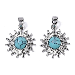 Синтетическая Бирюза Синтетические бирюзовые подвески, латунные солнечные подвески, платина, 17x15x4 мм, отверстие : 4x2 мм