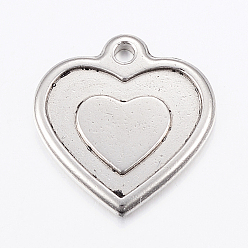 Stainless Steel Color 304 Stainless Steel Enamel Pendant Settings, Heart, Stainless Steel Color, 28x27x3mm, Hole: 3mm