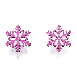Orchid Snowflake Spray Painted 430 Stainless Steel Cabochons, Nail Art Decorations Accessories, Orchid, 5x5x0.3mm