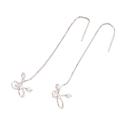Platinum Rhodium Plated 925 Sterling Silver Bowknot Threader Earrings, Bowknot with Long Chain Tassel Drop Earrings for Women, Platinum, 55mm, Pin: 0.8mm
