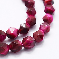 Medium Violet Red Natural Tiger Eye Beads Strands, Dyed & Heated, Faceted, Oval, Grade AAA, Medium Violet Red, 5.5~6x5~5.5mm, Hole: 1mm, about 64pcs/strand, 15.1 inch