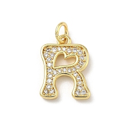 Letter R Латунные микро проложить кубического циркония подвески, без кадмия и без свинца, долговечный, реальный 18 k позолоченный, с целью перехода в кольце, Буква R, 15.5x11.5x2 мм, Перейти кольцо: 5x1 мм, 3 мм внутренним диаметром