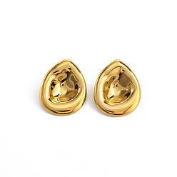 Teardrop Текстурированные 304 серьги из нержавеющей стали, реальный 18 k позолоченный, слеза, 30x25 мм