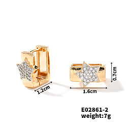 Звезда Изысканные латунные серьги-кольца с кубическим цирконием, модные, легкие, роскошные, золотые, звезда, 16x7 мм