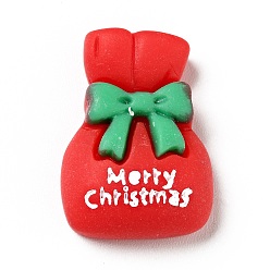 Red Opaque Christmas Resin Cabochons, Lucky Bag with Word Merry Christmas, Red, 21.5x15x7mm