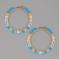 MI-E200094C Bohemian Colorful Geometric Beaded Handmade Large Circle Earrings