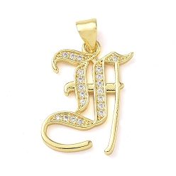 Letter F Латунные микро проложить кубического циркония подвески, стойки покрытие, без свинца и без кадмия, долговечный, реальный 18 k позолоченный, буквы, Буква F, 22.5x17.5x1.8 мм, отверстие : 3.5x5 мм