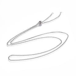 Stainless Steel Color Adjustable 304 Stainless Steel Slider Necklaces, with Rolo Chains and Slider Stopper Beads, Stainless Steel Color, 29.5 inch(75cm)