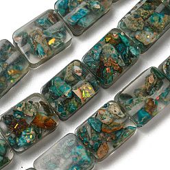 Dark Cyan Dyed Natural Imperial Jasper with Resin Beads Strands, Rectangle, Dark Cyan, 16x12x6mm, Hole: 1.2mm, about 11pcs/strand, 7.09 inch(18cm)