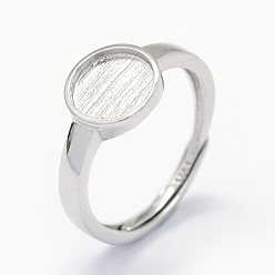 Platinum Rhodium Plated 925 Sterling Silver Finger Ring Components, Flat Round, Size 7, Platinum, Tray: 8mm, 17mm