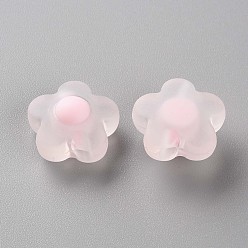 Pink Transparent Acrylic Beads, Frosted, Bead in Bead, Flower, Pink, 16.5x17x9.5mm, Hole: 2.5mm, about 390pcs/500g