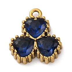 Темно-Синий Ионное покрытие (IP) 304 подвески из циркония из нержавеющей стали, цветок с подвесками в виде сердечек, реальный 18 k позолоченный, темно-синий, 11.5x10.5x3 мм, отверстие : 1.2 мм