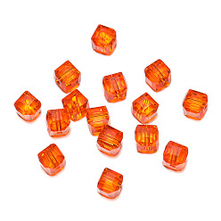 Orange Red Transparent Acrylic Beads, Faceted Cube, Orange Red, 8x8x8mm, Hole: 1.5mm, 50pcs/bag