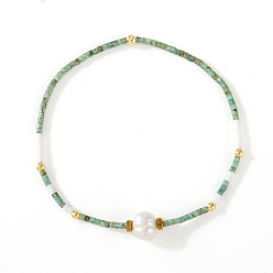 Turquesa Pulseras elásticas de perlas de imitación redondas y cuentas de vidrio para mujer, turquesa, 6.50 pulgada (16.5 cm)