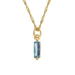 Light Blue Birthstone Style Cubic Zirconia Rectangle Pendant Necklaces, Golden Titanium Steel Necklace, Light Blue, 17.72 inch(45cm)