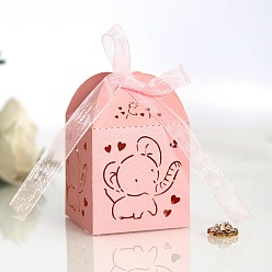 Pink Rectangle Foldable Creative Paper Gift Box, Elephant Pattern Candy Box with Ribbon, Decorative Gift Box for Wedding, Pink, Fold: 5x5x8cm