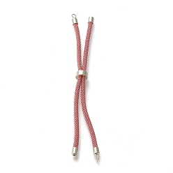 Pale Violet Red Nylon Twisted Cord Bracelet, with Brass Cord End, for Slider Bracelet Making, Pale Violet Red, 9 inch(22.8cm), Hole: 2.8mm, Single Chain Length: about 11.4cm