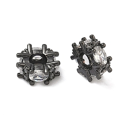 Черный Цвет Металла Латунные прозрачные бусины из кубического циркония, без кадмия и без свинца, стойки покрытие, долговечный, плоско-круглые, металлический черный , 9x4 мм, отверстие : 3.5 мм