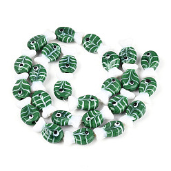 Средний Морско-зеленый Бусы лэмпворк ручной работы, рыба с рисунком сглаза, средний морской зеленый, 19~20x12.5x9 мм, отверстие : 0.8 мм, около 25 шт / нитка, 18.90 дюйм (48 см)