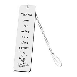 Flower Rectangle with Quote Thank You For Being Part of My Story Bookmark, Stainless Steel Bookmark, Feather Pendant Bookmark with Long Chain, Dandelion Pattern, 120x30mm